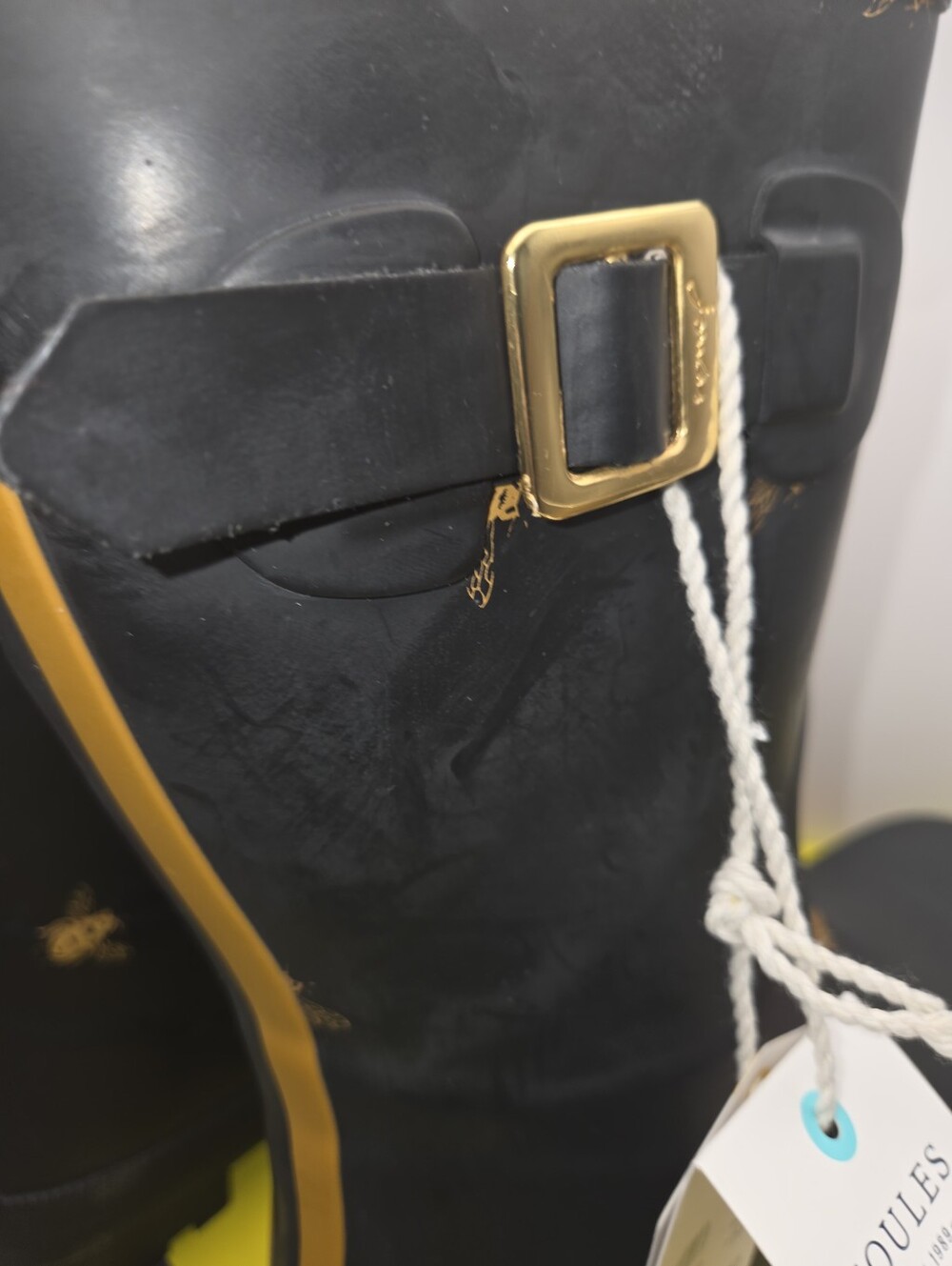 Joules Black Mid Welly Rain Boots with Gold Bee Motif - Picture 8 of 10